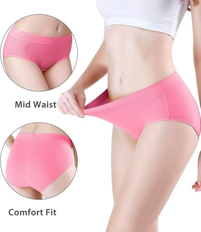 Image of DIVING DEEP Women's Cotton Underwear, Mid Waist Full Coverage Underpants, Post Partum Briefs Panties for Women Multipack-4