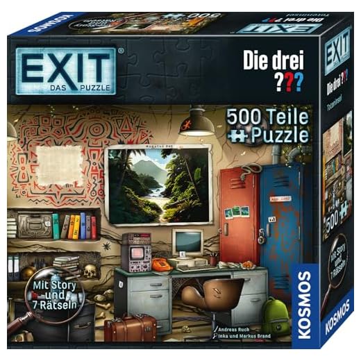 KOSMOS 685737 EXIT® Das Puzzle Die DREI ??? Toteninsel, 500 Teile Escape Game Puzzle mit exklusiver Die DREI Fragezeichen Geschichte