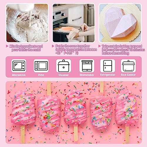 Halatool 2 Pack Popsicles Molds & Breakable Heart Silicone Molds Set Cavities Diy Ice Cream Mold With 50 Wooden Sticks & 2 Droppers For Chocolate Maker Kids Toddler Baking #TOP3
