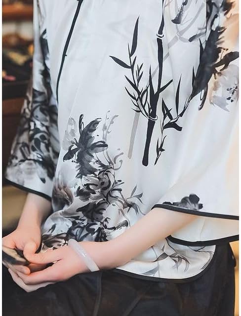 LIXINGHEITANG Chinese traditional clothing for women lose qipao shirt top floral printing big sleeve blouse retro