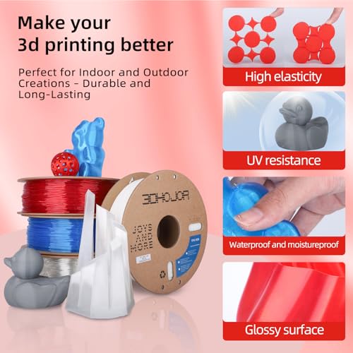 Image of 3DHojor TPU Filament 1.75mm TUP95A 3D Printer Filament Flexible Soft 3D Filament 1KG (2.2lbs) fit Most FDM 3D Printers Dimensional Accuracy + /- 0.03 mm-Transparent Red