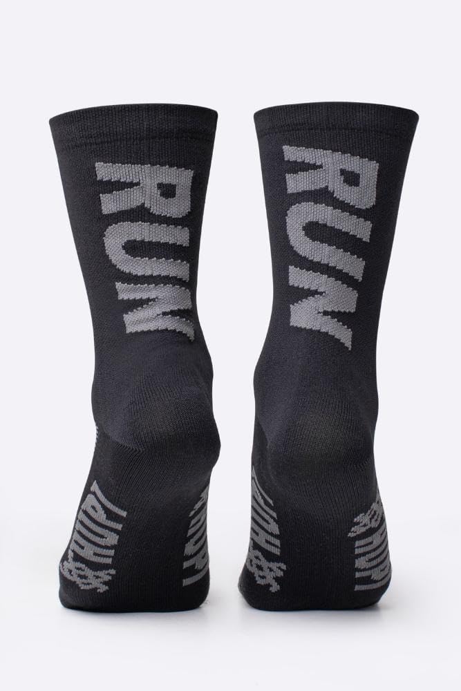 Meia para Corrida HUPI Run Preto/Cinza 1 Par Cano Médio, Cor: Preto/Cinza, Tamanho 36-42