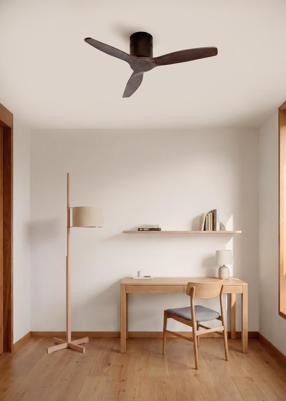 CREATE / WINDCALM NATURAL WOOD S/Deckenventilator Schwarz Nussbaumholzflügel mit Fernbedienung / 40W, Timer, Ø112cm, 6 Geschwindigkeiten, Sommer-Winterbetrieb
