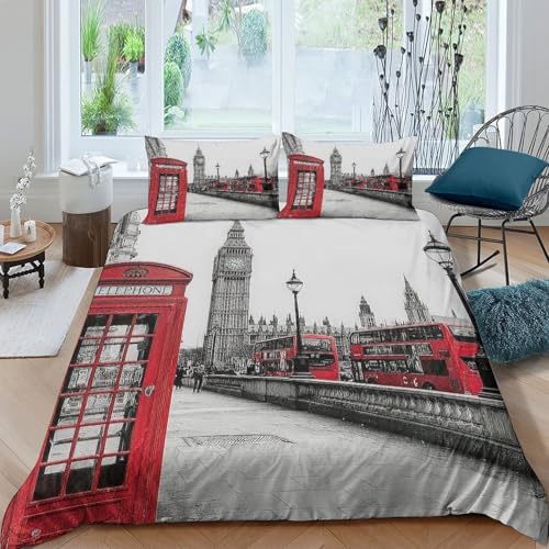 UNRXJZLVM London Ville Housse de Couette 3D Imprimée Microfibre Décor de Chambre Ensemble de...
