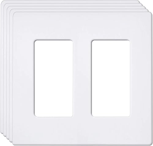 BESTTEN Paquete de 5 Placa de pared decorativa sin tornillos, cubierta decorativa de salida de 2 bandas, serie blanca nieve USWP6, 4.69 pulgadas de