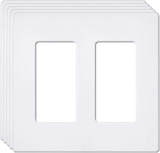 [5 Pack] BESTTEN Screwless Decorator Wall Plate, 2 Gang Decorative Outlet Cover, USWP6 Snow White Series, H4.69” x W4.73”, for Light Switch, Dimmer, GFCI, USB Receptacle