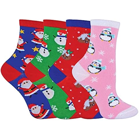 Kids Cotton Rich Christmas Socks - 4 Pairs Cover
