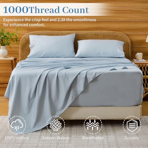 Image of Bedlifes 1000TC Egyptian Cotton Queen Sheets, 4Pcs 18-24 inch Extra Deep Pocket | Cooling & Breathable, Ultra Soft, Hotel Comfort, Sateen Weave, OEKO-TEX Certified, Easy-Care Machine Washable