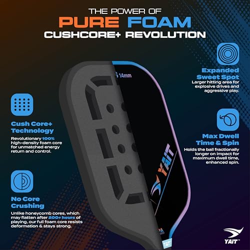 Image of Sports Xyros Foam Pickleball Paddle | 14mm Full Foam Pickle Ball Racket | 1 Year Warranty | CushCore+ Tech|4 Layer Japanese Toray T700 Carbon |AIPA Approved of USAPA Standards| Cover Bag Included