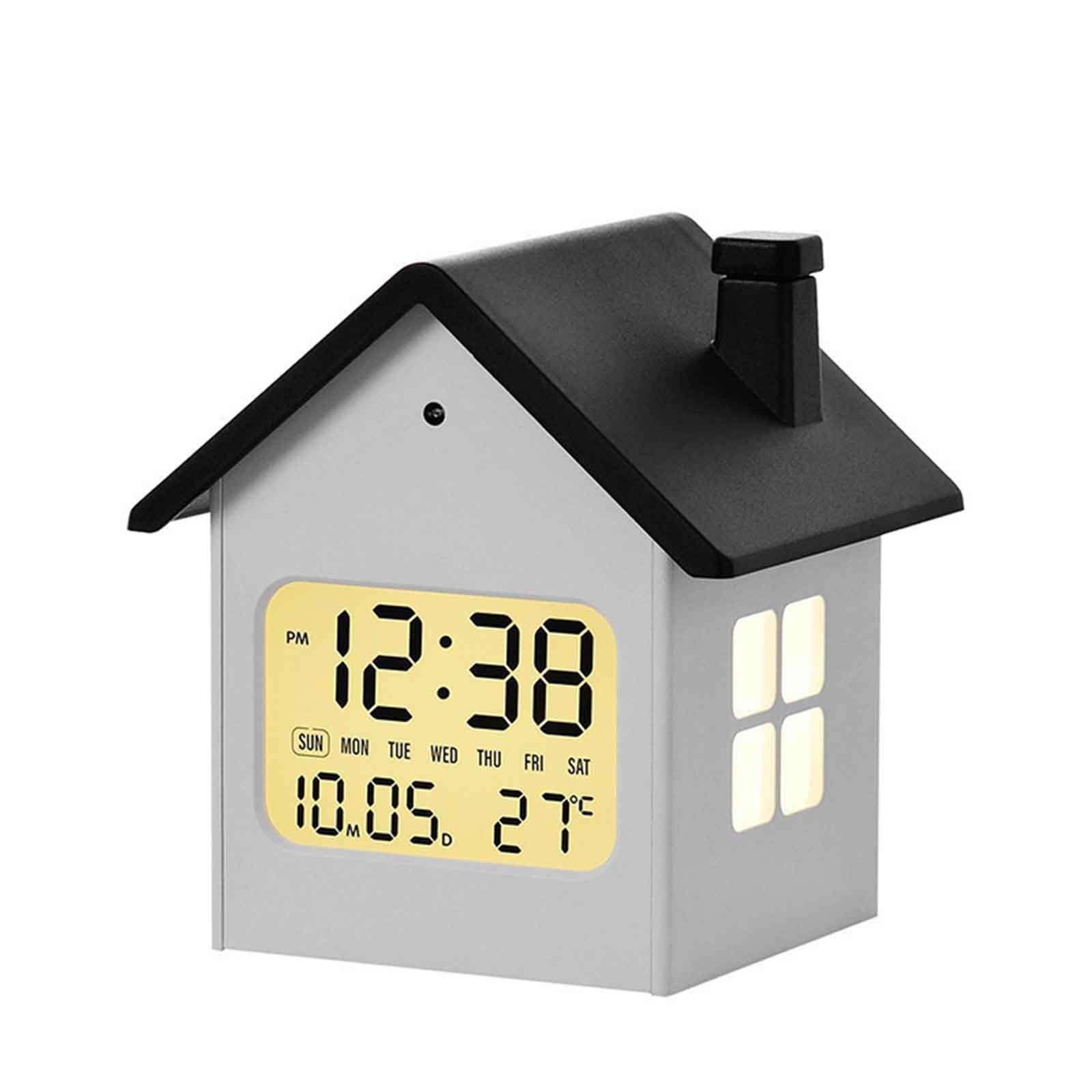 AVCULT Digital House-Shaped Alarm Clock, Small Digital Clock With Date, Week, Temp, Dimmer, Volume, Snooze - 12/24H, Perfect Small Desk Clock For Bedside Table Or Bedroom Mantle(A)