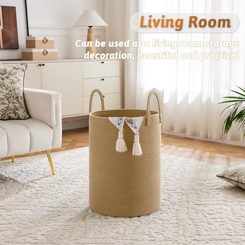 Image of Artfeel Laundry Basket,Woven Cotton Rope Laundry Hamper,80L for Decorative Storage of Dirty Clothes,Toys and Blankets in Bathroom,Baby Room and Living Room
