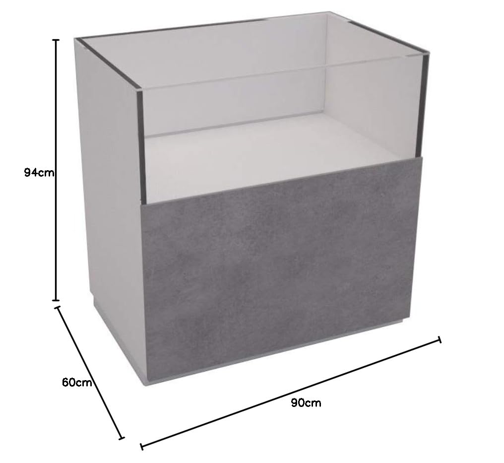 BANCO VETRINA CON TECA IN VETRO ESPOSIZIONE BANCONE TECA MEDIA H 60 cm NEGOZI DA 90 cm MODULARE PER CASSA VARI COLORI E PERSONALIZZABILE (BETON (EFFETTO CEMENTO))