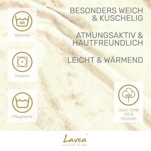 Lavea® Mikrofaser Kuscheldecke flauschig und weich, warme Fleecedecke für Sofa und Bett, Pflegeleichte Decke, atmungsaktiv und hautfreundlich, Wolldecke, Sofadecke Wohnzimmer, Creme, 150x200 cm