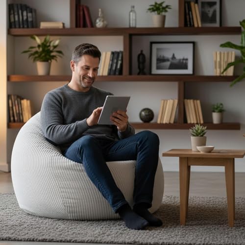 Pouf Poire Velours Côtelé Déhoussable Beige LiveDeco