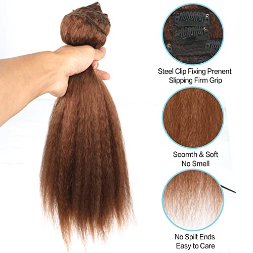 Leosa Kinky Straight Clip In Hair Extensions Yaki Straight Clip Ins Natural Hair Clip Ins For Black Women 18Clips In 8Pcs/Set 16Inch Long Brown Hair Hairpieces (30#) #TOP4
