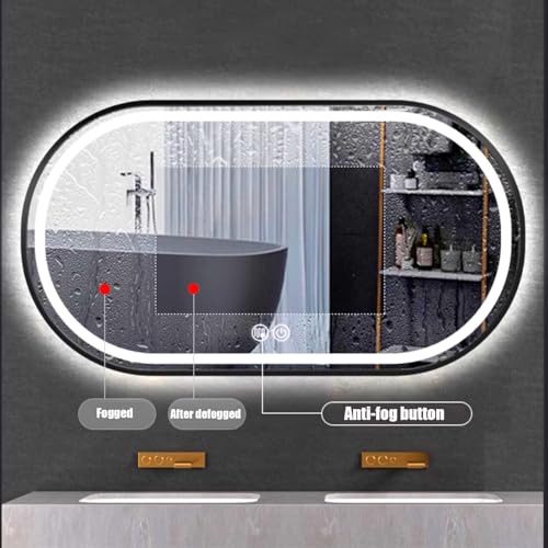 Miroir de salle de bain LED ovale 50x80cm noir à intensité variable - 4