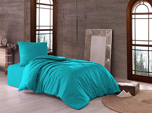 MB Warenhandel24 Bettwäsche 2 teilig luxuriöse Hotel Mako Satin Baumwolle Premium 1X 155x220 cm + 1X 80x80 cm Kissenbezug Petrol mit YKK Reißverschluss