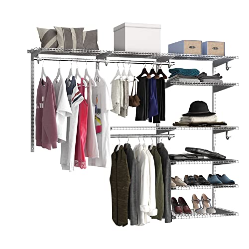 Giantex Custom Closet Organizer System Kit, Smart Closet Organizer System, Wall-mounted Storage Organizer, Wardrobe Organizer w/Wire Shelving & Cloth Rods, Configurations Custom Closet for Bedroom