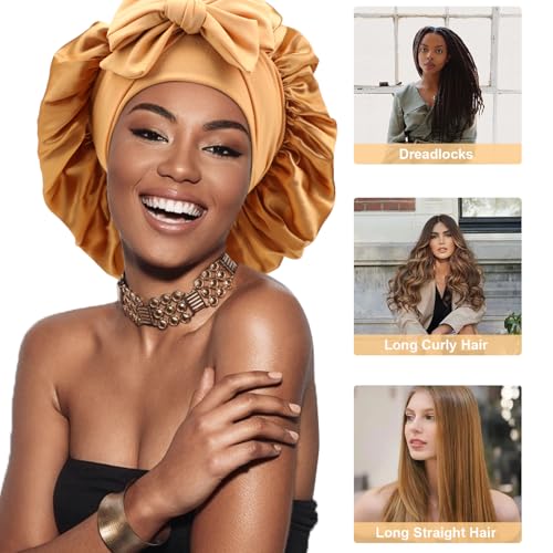 DRESHOW Satin Braid Bonnet for Women Silk Bonnet for Sleeping Sleep Cap with Elastic Tie Band Night Cap for Long Curly Hair Locs - Image 4