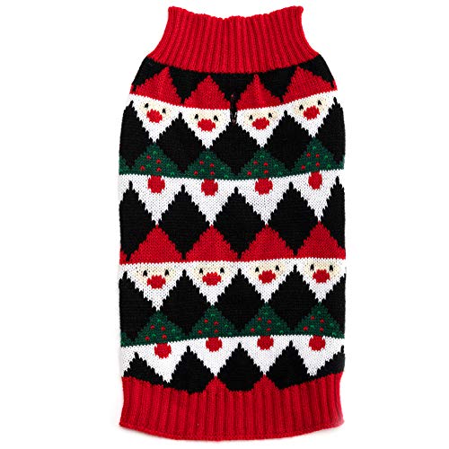 Hollypet Small Puppy Dog Cat Black and Red Knitwear Sweater for Dogs and Cats Soft Fleece Coat Vest Warm Dogs Shirt Winter Cold Weather Pet Clothes