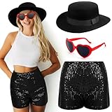 Riceshoot 3 Pcs Halloween Singer Costume Black Bowler Hat Heart Sunglasses Shorts for Costume Party Music Festival Concert(M)
