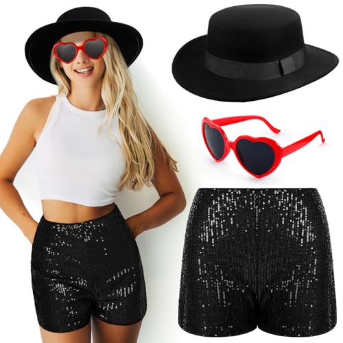 Riceshoot 3 Pcs Halloween Singer Costume Black Bowler Hat Heart...