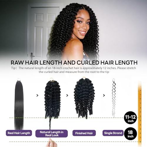 Feather Crochet Human Hair for Black Women 16 Inch 60g Kinky Curly Crochet Human Hair Knotless Pre-Separated Feather Crochet Hair Bundles Lightweight Reusable Human Crochet Hair Natural Black — view 6