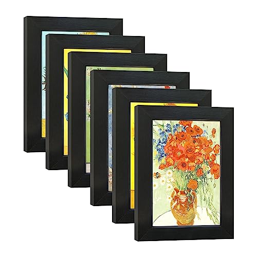 DEKWINN 4x6 Picture Frame Set of 6 with Real Glass for Pictures 4x6 Without Mat, Wall Gallery or Tabletop display Photo Frames in Black
