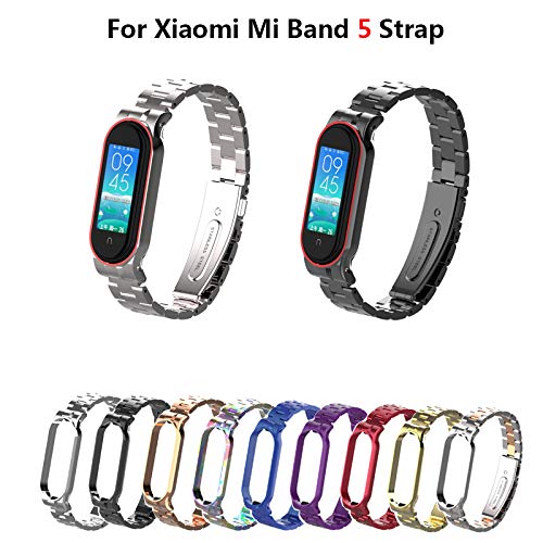 Pulseira de substituição compatível com Xiaomi Mi Band 5, pulseira de metal de aço inoxidável com fi