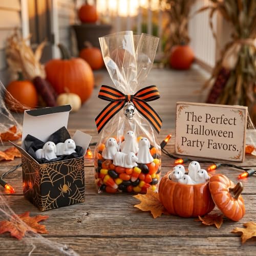 Image of FESTGLOX 50 Pack Mini Ghost Dog Figurines for Cute Spooky Halloween Decor