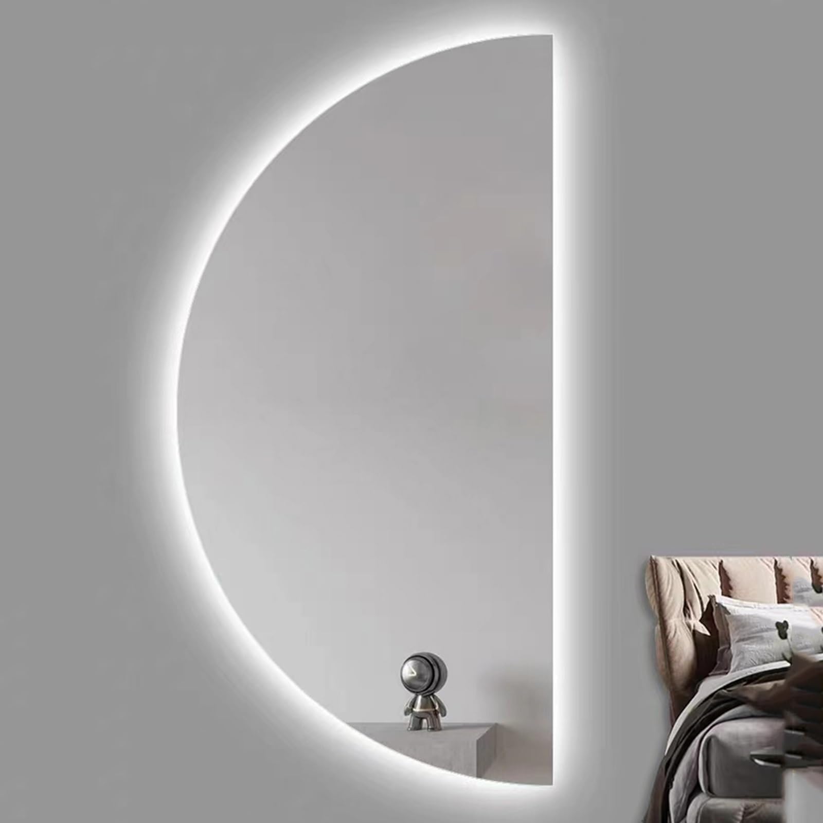 SXFSDOU 32/40/48" Frameless LED Backlit Full Length Mirror, Half Moon Anti-Fog Bathroom Mirror 3-Color Dimmable with Touch Control for Home Decor(Right Cut,40x80cm/16x32in)