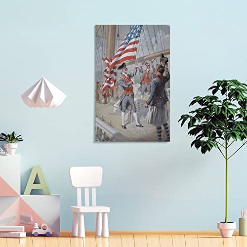 Vintage Illustration Posters Room Aesthetics, (Henry Alexander Ogden) Raising The Flag On A Colonial Ship, Gym Bedroom Living Room Bar Office Dining Room Wall Decor Canvas Painting Wall Art Poster For #TOP3