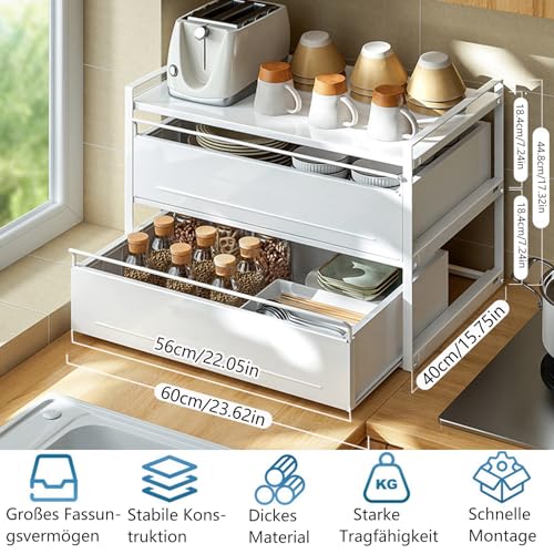 Étagère à micro-ondes à 2 niveaux avec tiroir pour cuisine compacte