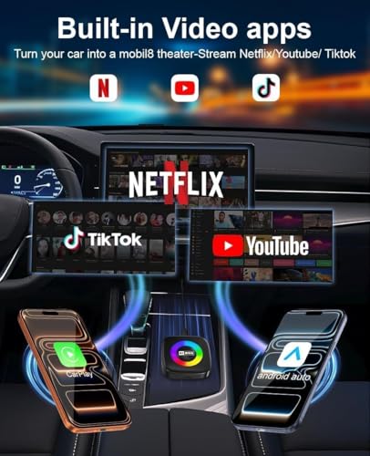 Wireless Carplay Adapter for iPhone Ai Magic Box with Netflix/YouTube Supports TF/Card Dongle Plug and Play Easy Setup Carplay & Android Auto Video Entertainment for iOS 10+ Radio Accessories - Thumbnail 2