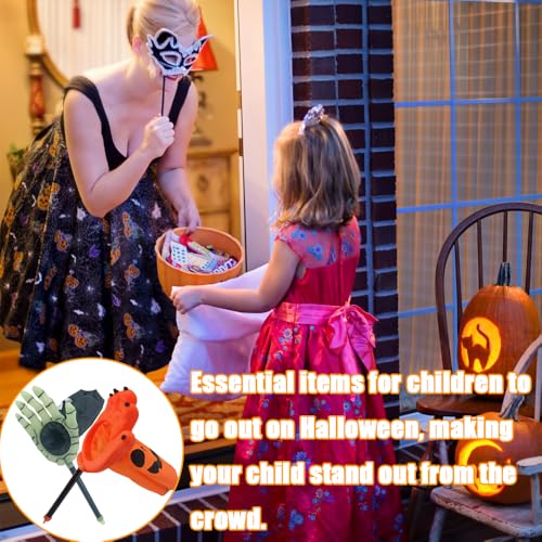 2 Stück Halloween Tasche mit Griff,Halloween Trick or Treat,Monster Hand mit Beutel,Süßigkeiten Sammlung Tasche (Orange)