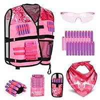 Lehoo Castle Taktische Weste Jacke Set für Nerf Guns N-Strike Elite, Taktische Weste für Kinder, mit 30 Darts, Brille, Schnell Nachladen Clips, Maske und Armbände（Rosa）
