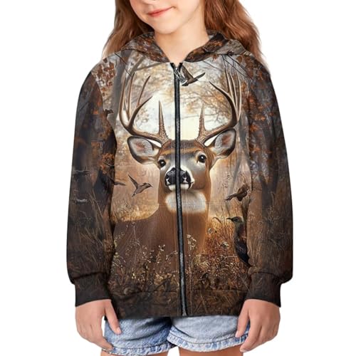 WELLFLYHOM Camo Deer Zip Up Kids Hoodies for Boys 6-16 Novelty Graphic Sweatshirts Kangaroo Pocket Long Sleeve Sweater Shirts3