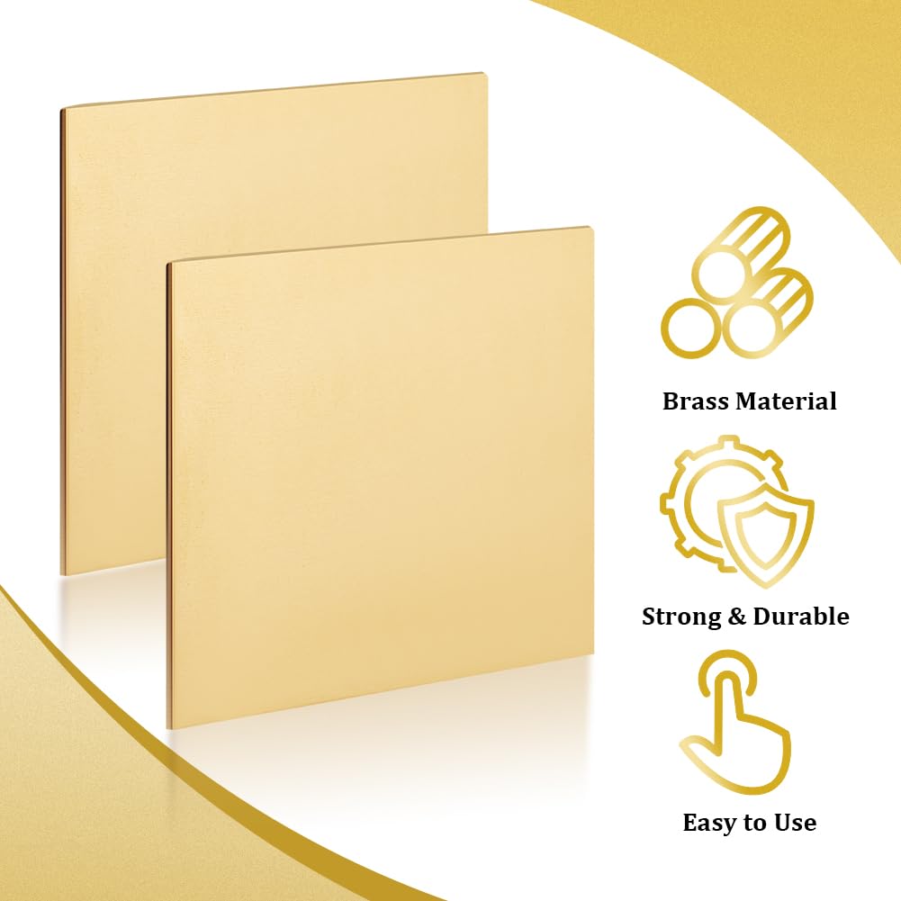 Produktbild von OLYCRAFT 2 Stück Messingblech 100x100mm, 2mm Dick, Goldfarben – Quadratisch, Für DIY, Metallstanzen, Dekoration & Elektronik