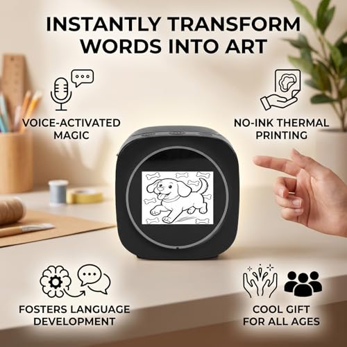 Image of banapoy Thermal Inkless Sticker, Smart AI Sticker Printer Voice Controlled Bluetooth Portable Maker Machine with 2.4 Inch Screen for DIY Arts Crafts Journaling (Black)