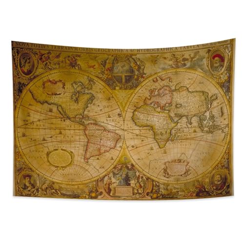 YONGFOTO Tapiz Mapa Vintage para DormitorioMapa Clásico Antiguo del Viejo Mundo de Pared, Retratos Famosos Occidente Tierra Manta Sala Aula Dormitorio, 100x70cm