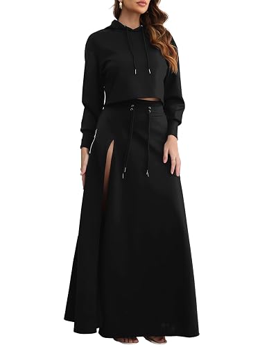 AirZeal Hoodie Skirt Set Women 2 Piece Outfits Cropped Long