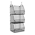 PUPPYCUTE Stackable Wire Storage Baskets for Kitchen Closet Pantry, Hanging Closet Organizers Storage Shelves Organization, Wall Mount Metal Basket Bins, Clothing Vegetable & Fruit Organizer 3 pcs