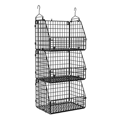 PUPPYCUTE Stackable Wire Storage Baskets for Kitchen Closet Pantry, Hanging Closet Organizers Storage Shelves Organization, Wall Mount Metal Basket Bins, Clothing Vegetable & Fruit Organizer 3 pcs