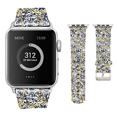 Moonooda Glitter Watch Band Replacement For Apple Watch Bands 42Mm 44Mm Women Girl Cute Bling Sparkle Strap Wristband Compatible With Iwatch Series Se 6 5 4 3 2 1, Silver And Gold #TOP1