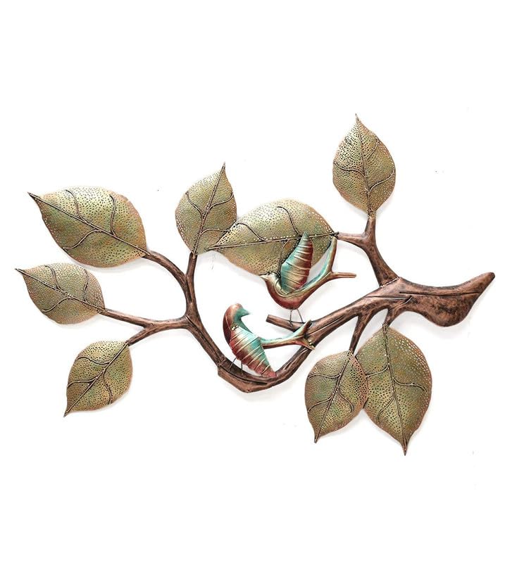 Image of Bharat Art Metal Tree Wall Art with LED Light for Living Room | Handcrafted Iron Tree Wall Hanging Home Decoration for Bedroom, Hall, Office & Entrance | 2 Bird Tree | 48 x 02 x 36 inch | W039