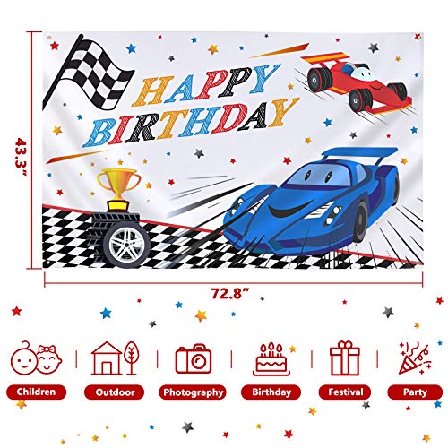 Racing Car Backdrop 73'' X 43'' - Race Car Theme Birthday Party Decorations For Boys Kids Car Party Supplies Large Wall Banner Photography Background Room Decor #TOP4