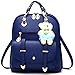 FiveloveTwo Femmes Filles Sacs portés dos PU cuir Sac À Main Épaule Sacs Bandoulière Avec des ornements d'ours École Voyage Sport Shopping Fashion Backpack Bleu foncé
