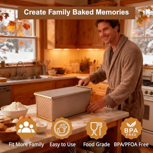 Pullman Loaf Pan with Lid, Pullman Loaf Pan 2.2 LB/1 LB, 2 Pack Nonstick Sandwich Bread Pan, for Bread, Sandwiches, and Toast, Golden, Deep Side and Corrugated - Thumbnail 3