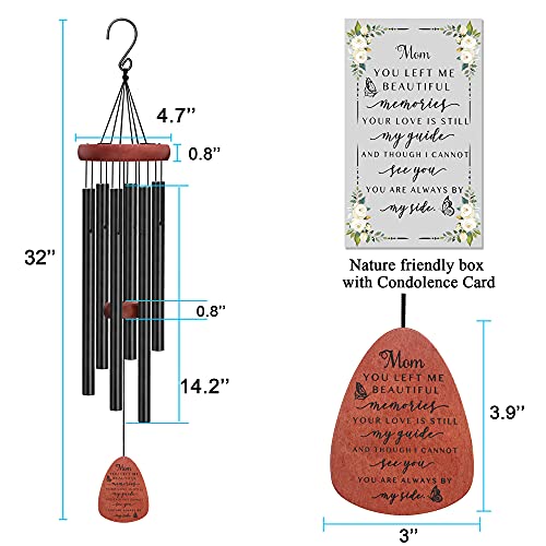 Image of Memgift Memorial Wind Chime for Loss of Mom - Solid Beech Wood Sympathy Gift - Outdoor Bereavement Wind Chime for Mother - Garden & Patio Remembrance of Loved One 32 Inch