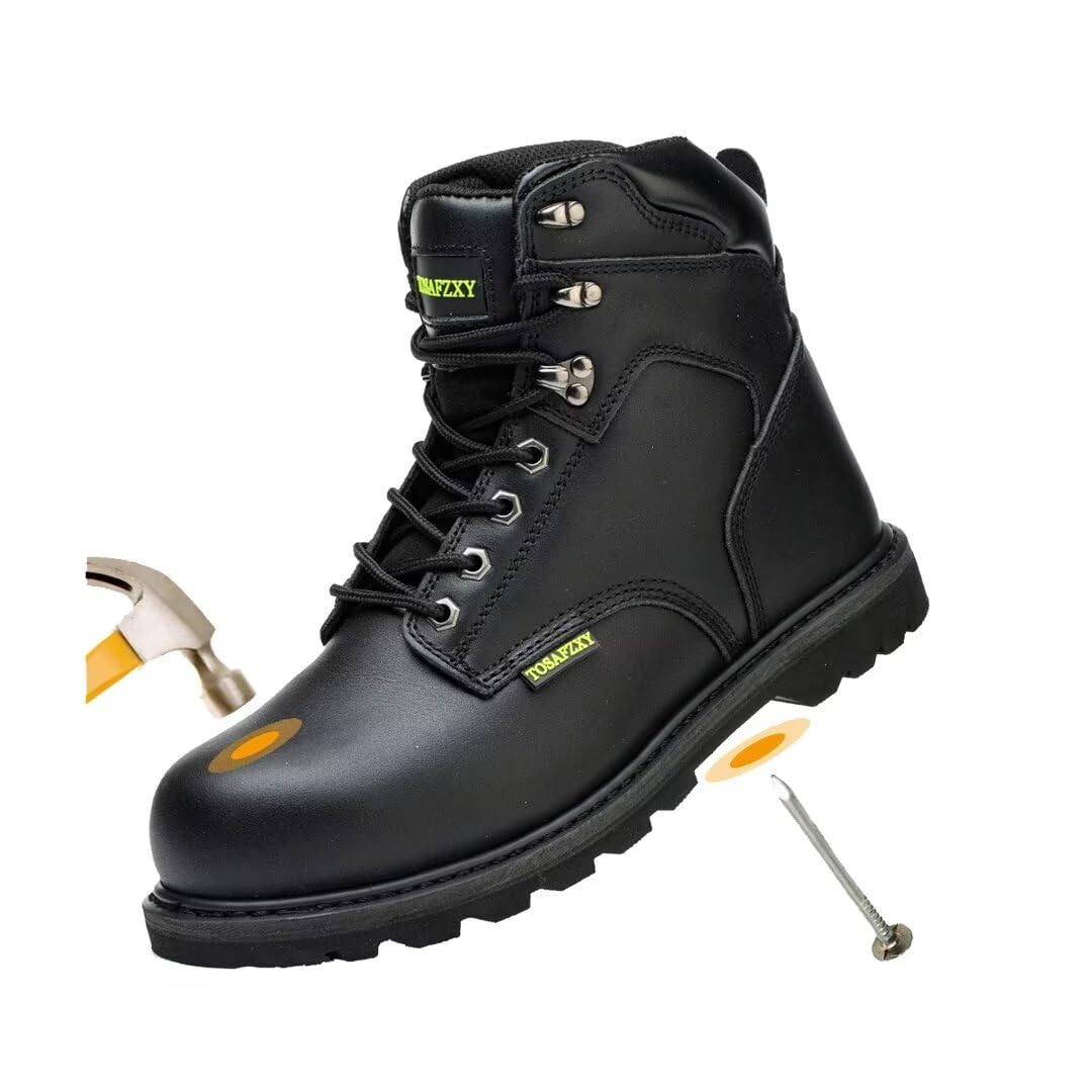 Work Safety Boots for Men Durable Crazy-Horse Leather Indestructible Steel Toe Waterproof and Non-Slip Better Warmth Men Work Shoes